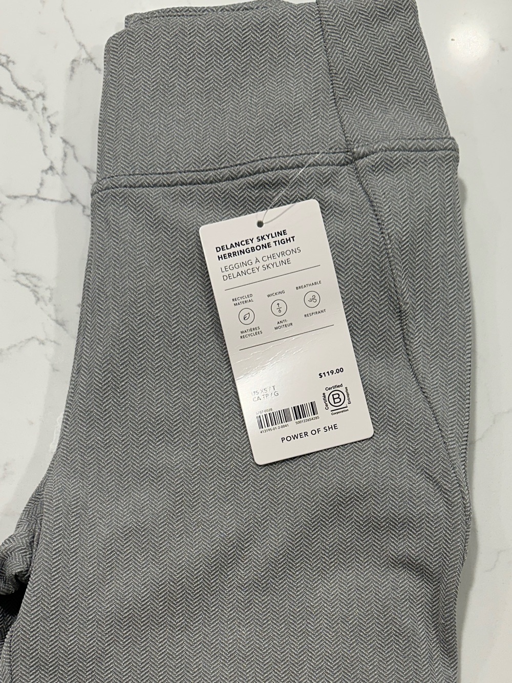 ATHLETA Delancey Skyline Gray Herringbone tight  NWT